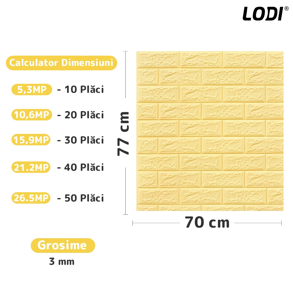 Set Tapet Caramida 3D Lodi55, suprafata acoperire 5.3 mp, autoadeziv, waterproof, usor de montat, design modern, 70x77 cm, portocaliu