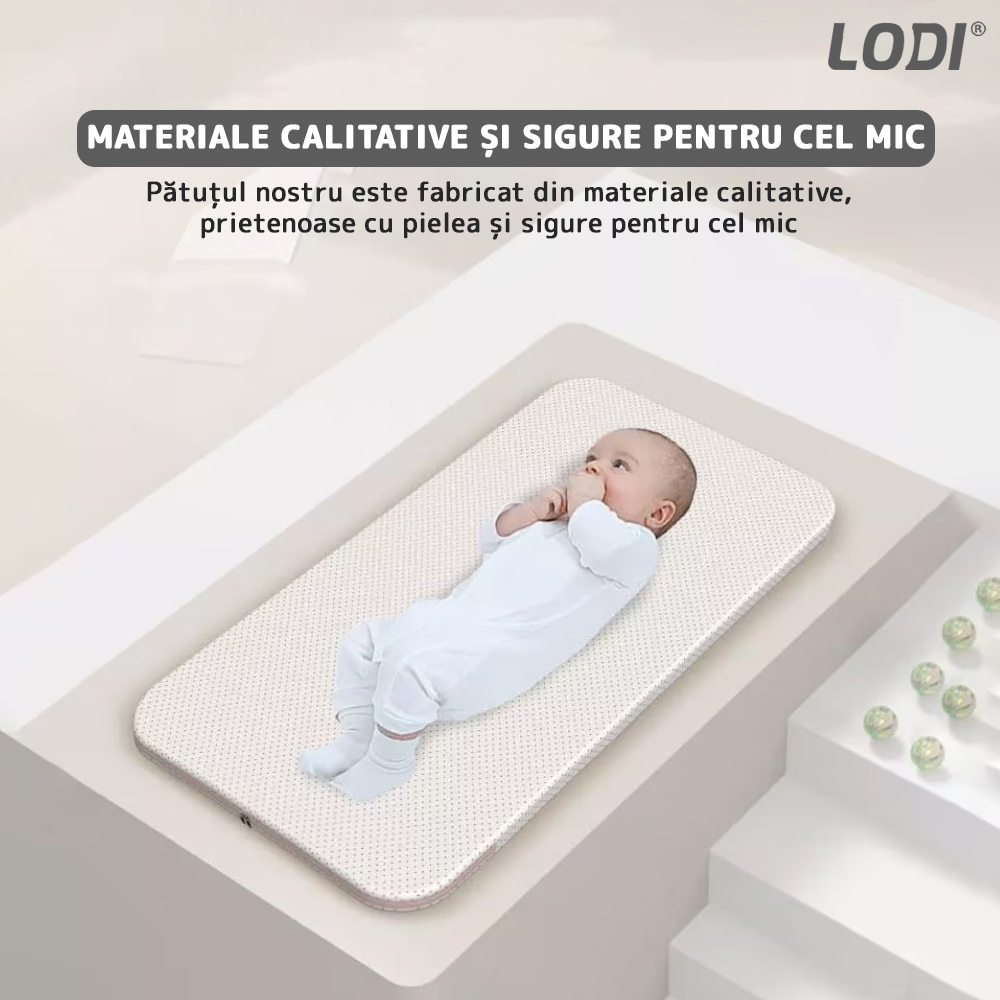 Patut Pliabil pentru Bebelusi Lodi1069, 3 trepte de inclinare, sistem de blocare, plasa anti-insecte, cos depozitare, gri