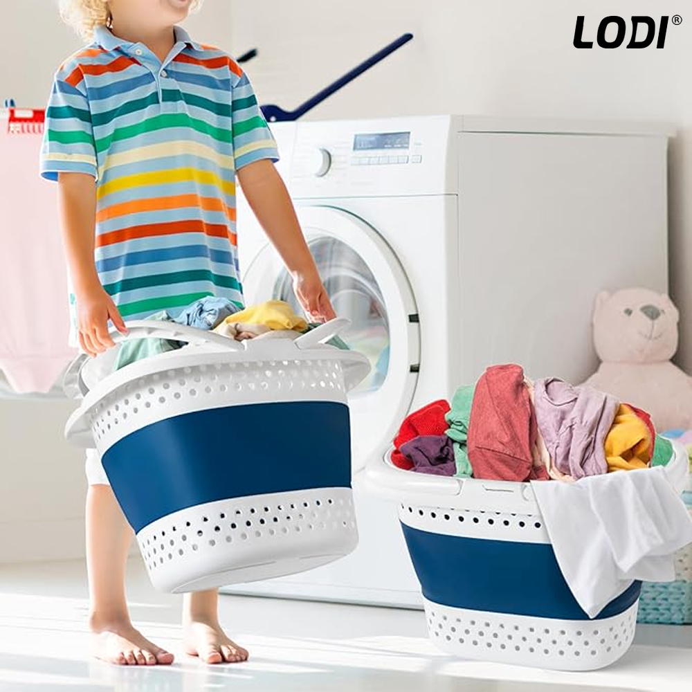 Cos de Rufe Pliabil cu Manere Lodi667, organizare si depozitare, multifunctional, compact, 42 litri, 50 x 38 x 29 cm, albastru