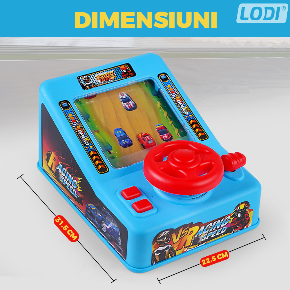Simulator Auto Curse de Masini Lodi1065, joc interactiv de condus, functii diverse, buton de muzica, sirena, claxon, acceleratie, albastru