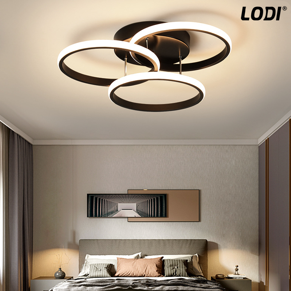 Lustra LED 3 Cercuri Lodi427, dimabila cu telecomanda, 3 tipuri de lumina, intensitate ajustabila, lumina alba rece, neutra, alba cald, putere 76 W, 47.7 cm