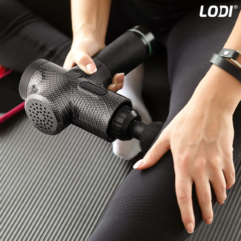 Aparat Profesional pentru Masaj tip Pistol Lodi675, 30 viteze, motor silentios fara perii, 3200 percutii, sistem racire, 2500mAh, 6 capete, incarcare rapida, geanta pentru depozitare, negru