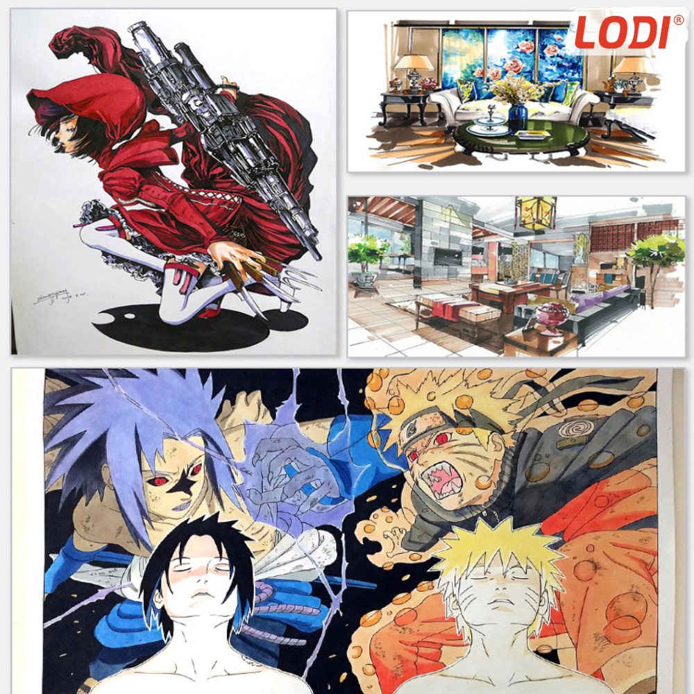 Set 262 Markere Lodi20, geanta de depozitare inclusa, 2 tipuri de varf, pe baza de alcool, culori intense, multicolor