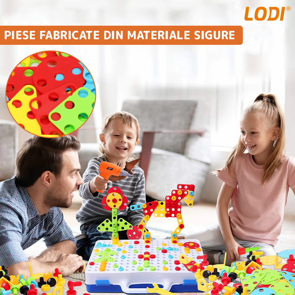 Jucarie Educativa si Interactiva 4in1 Lodi514, 237 piese, bormasina pentru inginerie, pentru fete si baieti, manual inclus, puzzle 3D/2D, dezvoltare STEM, montessori, multicolor