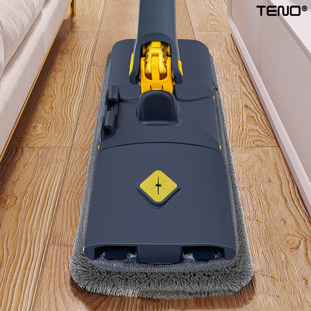 Mop cu Cap Dreptunghiular Lodi1159, rotire 360 grade, telescopic, curatare usoara, 5 lavete incluse, 105 cm, albastru/galben
