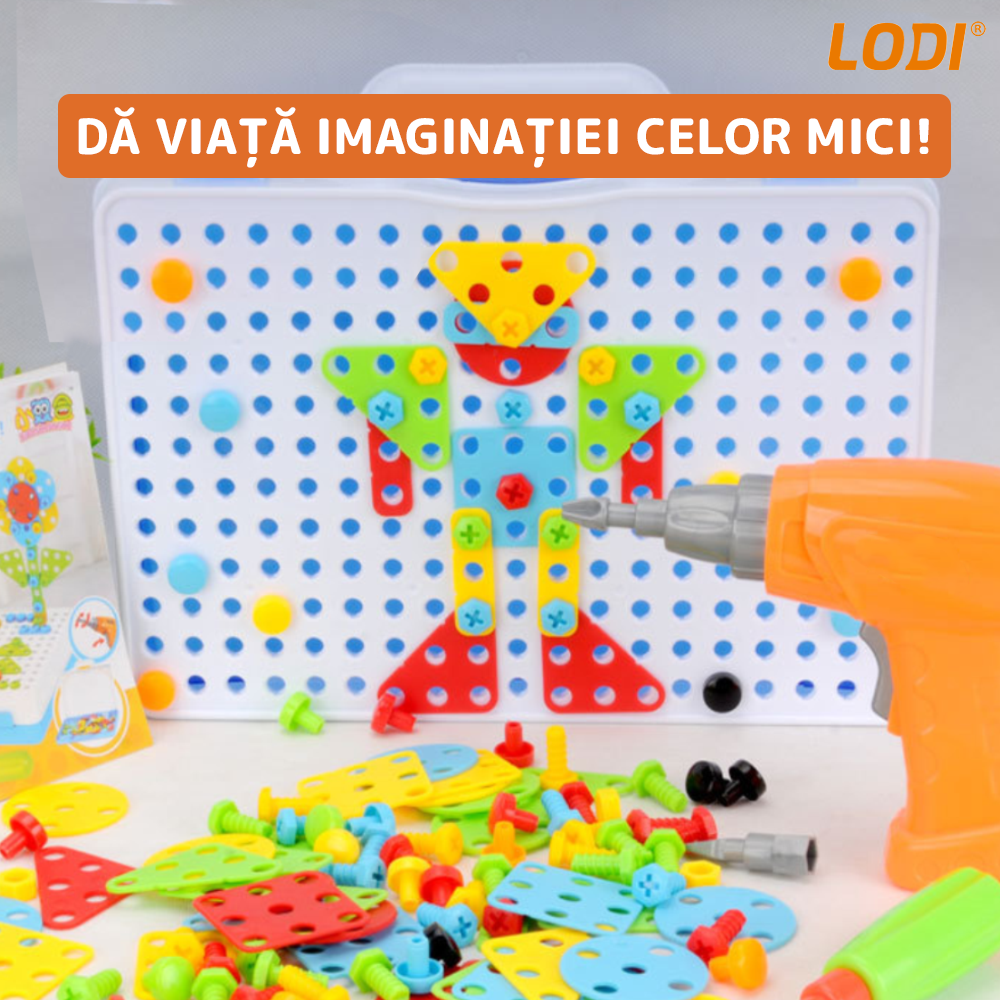 Jucarie Educativa si Interactiva 4in1 Lodi514, 237 piese, bormasina pentru inginerie, pentru fete si baieti, manual inclus, puzzle 3D/2D, dezvoltare STEM, montessori, multicolor