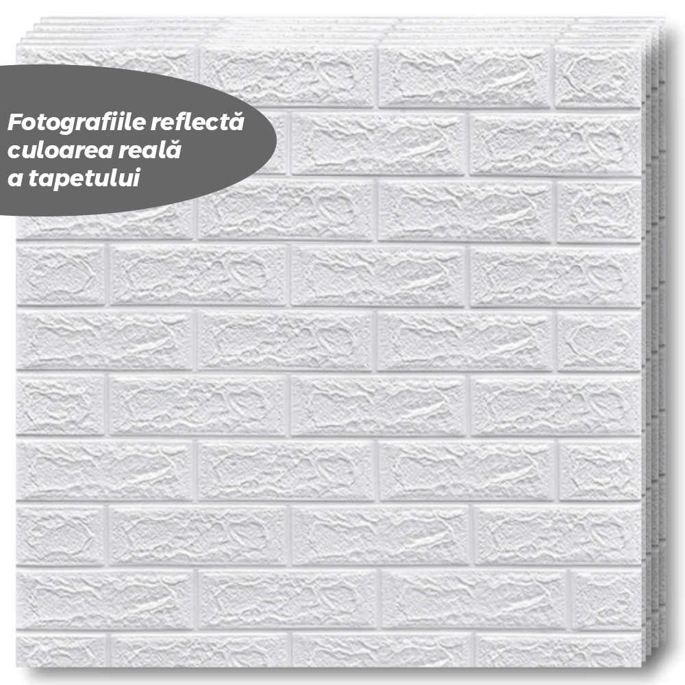 Set Tapet Caramida 3D Lodi51, suprafata acoperire 5.3 mp, autoadeziv, waterproof, usor de montat, design modern, 70x77 cm, alb