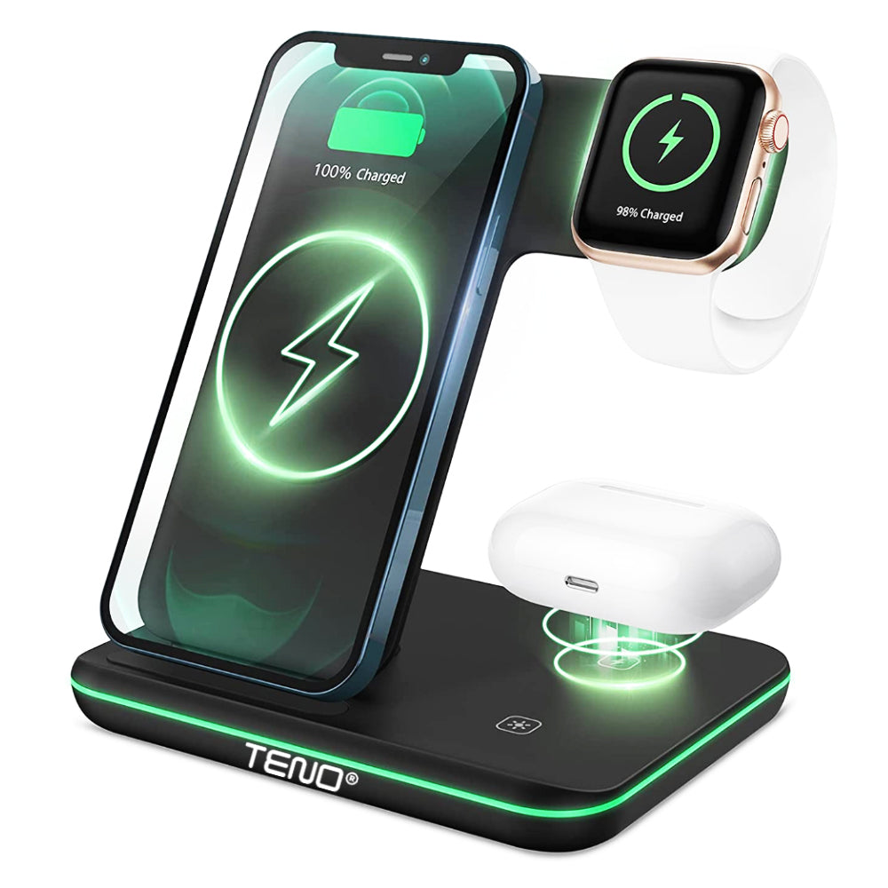 Incarcator Wireless Lodi9, Statie de Incarcare 3in1, LED indicator inteligent, Fast Charge, incarcare rapida, compatibilitate universala, negru