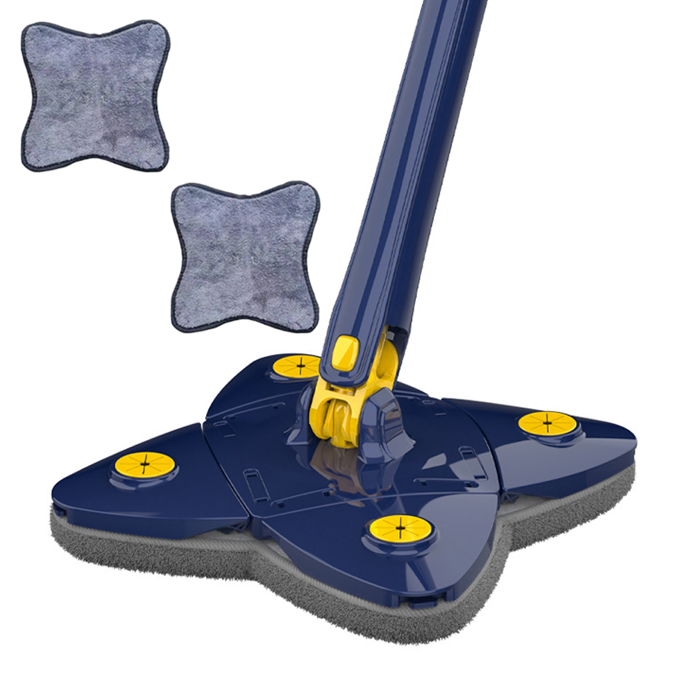 Mop cu Cap in Forma de Stea Lodi1153, rotire 360 grade, telescopic, curatare usoara, 2 lavete incluse, 123 cm, albastru/galben