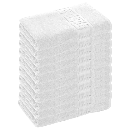 Prosop de Baie si de Fata cu Fir Dublu Lodi, pentru uz rezidential/hotel/calatorii, densitate 500g/m², model grecesc, bumbac 100%, dimensiuni 30x50 cm, alb