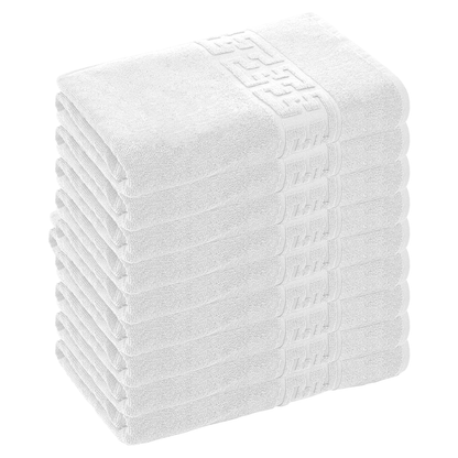 Prosop de Baie si de Fata cu Fir Dublu Lodi, pentru uz rezidential/hotel/calatorii, densitate 500g/m², model grecesc, bumbac 100%, dimensiuni 30x50 cm, alb