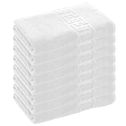 Prosop de Baie si de Fata cu Fir Dublu Lodi, pentru uz rezidential/hotel/calatorii, densitate 500g/m², model grecesc, bumbac 100%, dimensiuni 30x50 cm, alb