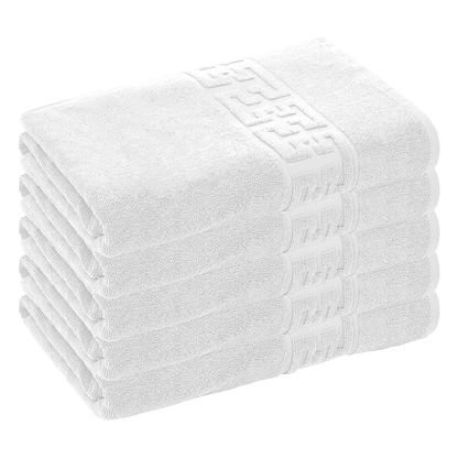 Prosop de Baie si de Fata cu Fir Dublu Lodi, pentru uz rezidential/hotel/calatorii, densitate 500g/m², model grecesc, bumbac 100%, dimensiuni 30x50 cm, alb