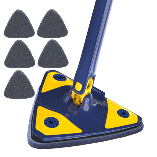 Mop cu Cap Triunghiular Lodi1143, rotire 360 grade, telescopic, curatare usoara, 5 lavete incluse, 127 cm, albastru/galben deschis