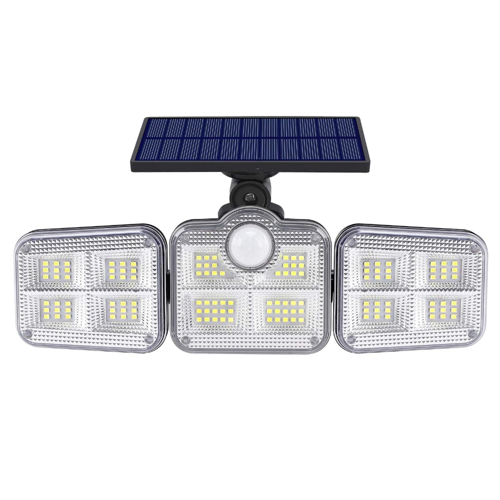 Lampa Solara Tripla 86 LED-uri Lodi263, senzor de miscare, 3 moduri de iluminare, protectie IP65, Waterproof, exterior, negru