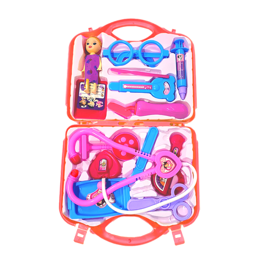 Set Trusa Medicala Asistenta Doctor Lodi481, joc de rol, 13 accesorii si cutie penntru depozitare, mini pacient, 37.5 x 21 cm, rosu