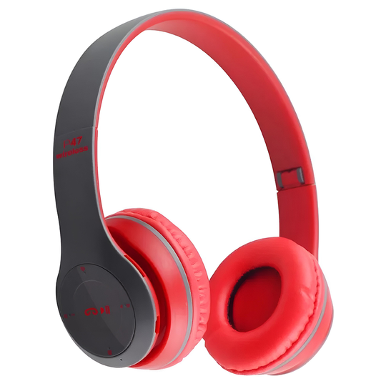 Casti Wireless Lodi956, P47, overear, bluetooth 5.0, 3 porturi integrate, handsfree, HiFi, bass stereo, gri/rosu