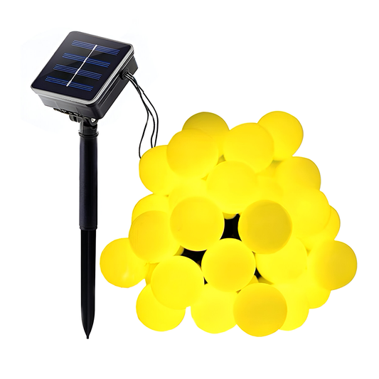 Ghirlanda Solara cu Globuri Lodi1262, 50 de LED-uri, incarcare solara, autonomie ridicata, protectie IP65, 8 moduri de iluminare, 7 metri, alb cald