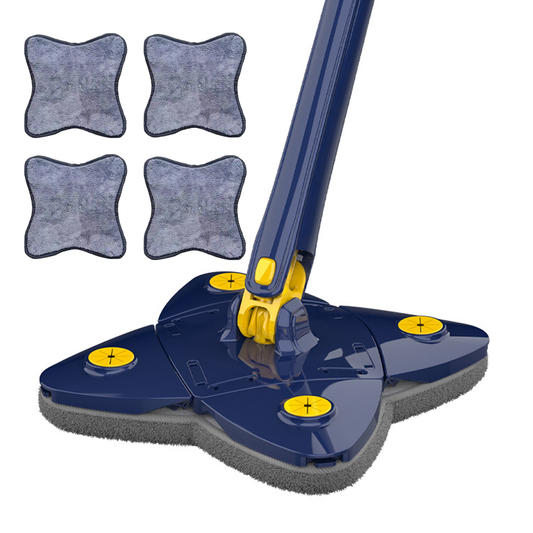 Mop cu Cap in Forma de Stea Lodi552, rotire 360 grade, telescopic, curatare usoara, 4 lavete incluse, 123 cm, albastru/galben