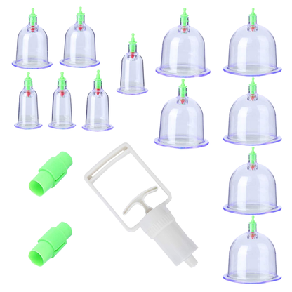 Set 12 Ventuze pentru Masaj Lodi682, beneficii multiple, pompa cu vacuum, terapie, decongestionare, verde