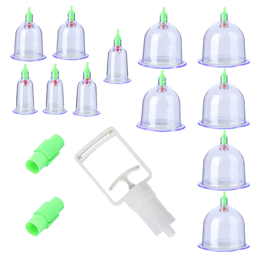 Set 12 Ventuze pentru Masaj Lodi682, beneficii multiple, pompa cu vacuum, terapie, decongestionare, verde