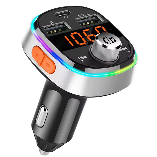 Modulator FM Auto Lodi1291, Bluetooth 5.0, functie de dubla incarcare, afisare voltaj baterie, transmitator FM, 3 porturi, USB Type-C, capacitate memorie 32 GB, ecran LED, negru