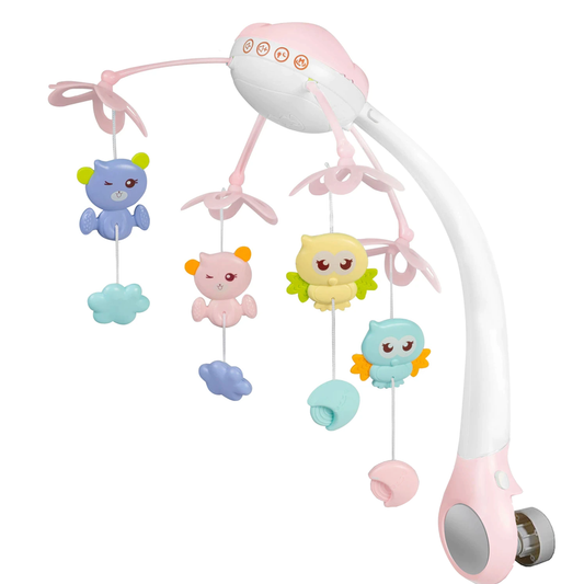 Carusel Muzical pentru Patut Lodi526, Bebe, control prin telecomanda, proiector, muzica si lumini, jucarii detasabile, roz