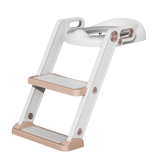 Reductor WC cu Scara Lodi647, antiderapant, pentru copii cu varsta pana la 7 ani, protectie impotriva stropilor, 2 trepte, reglabil pe inaltime, manere de sustinere, alb/rose gold
