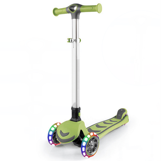 Trotineta pentru Copii cu Lumini Lodi1050, 3 roti, pliabila, anti-aluncare, inaltime ajustabila, stabila, frana, incorporata, 3-11 ani, verde
