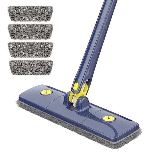 Mop cu Cap Dreptunghiular Lodi1176, rotire 360 grade, telescopic, curatare usoara, 5 lavete incluse, 123 cm, albastru/galben