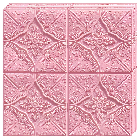 Set 10x Tapet 3D Lodi799, suprafata acoperire 4.9 mp, autoadeziv, Model Floral Diamant, perete/tavan, waterproof, usor de montat, design modern, 70x70 cm, roz