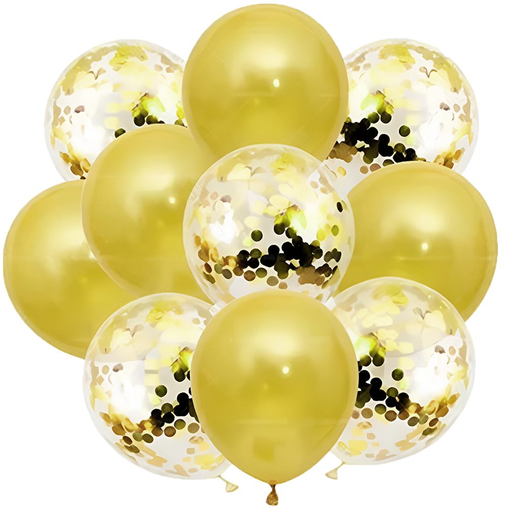 Set 10 Baloane Lodi769, Confeti, pentru Petreceri/Aniversari/Evenimente, o singura dimensiune, 2 culori, latex, gold