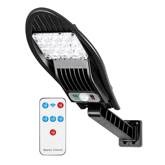 Lampa Solara Stradala 16 LED-uri Lodi869, rotunda, control prin telecomanda, senzor de miscare, 3 moduri de iluminare, protectie IP65, Waterproof, exterior, negru