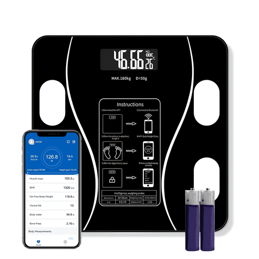 Cantar Electronic Inteligent Lodi1285, pentru baie, corporal, aplicatie smart, indicator greutate/baterie/temperatura, conectare bluetooth, afisaj digital iluminat, greutate maxima suportata 180 kg, baterii incluse, negru