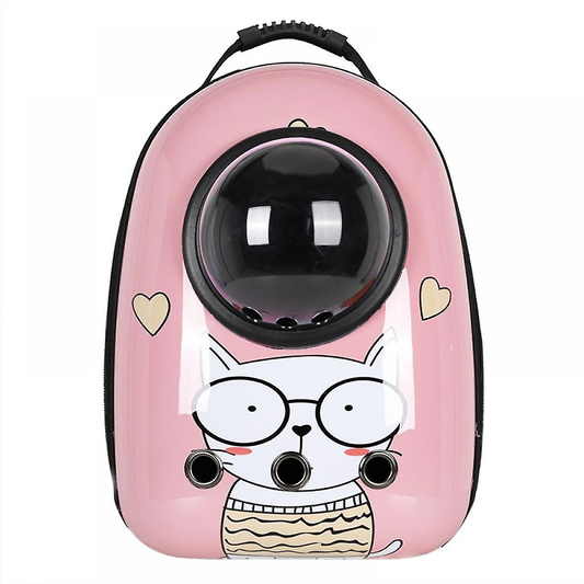 Rucsac Transport Animale Lodi22, greutate Max 7kg, hublou transparent, buzunar lateral, accesorii incluse, pentru talie mica, model Pisica, roz