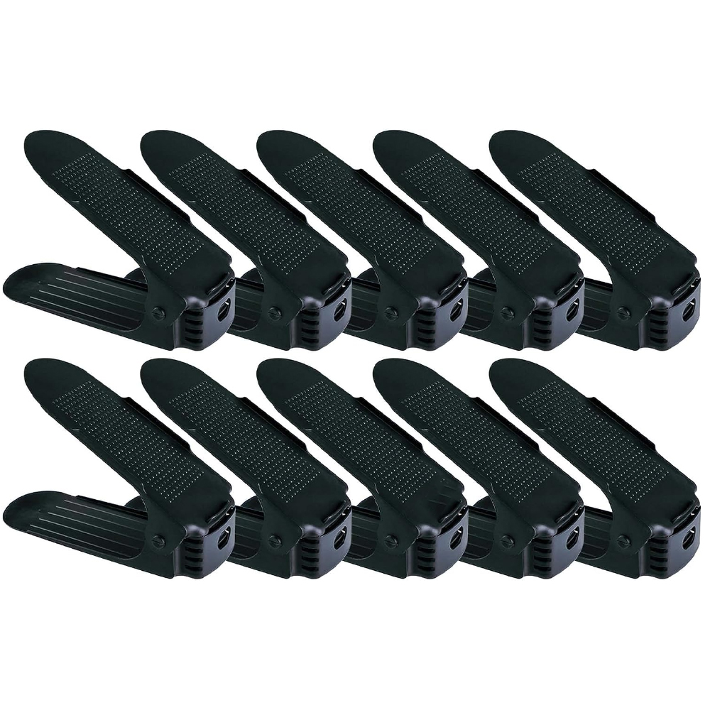 Set 10 Organizatoare Incaltaminte Lodi45, 3 niveluri de reglare pe inaltime, suport pantofi, economisire spatiu, materiale calitative, universale, negru