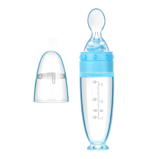 Lingurita de Silicon cu Rezervor Lodi418, polipropilena, fara BPA, termorezistenta, portabila, recipient gradat, 20.3 cm, albastru