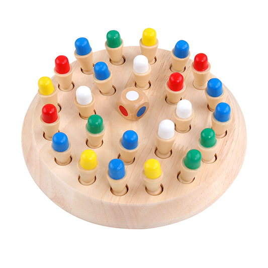 Joc de Memorie tip Sah Lodi1198, pentru copii, tabla de lemn rotunda, piese colorate, dezvolta abilitatile de memorare si inteligenta, zar inclus, multicolor