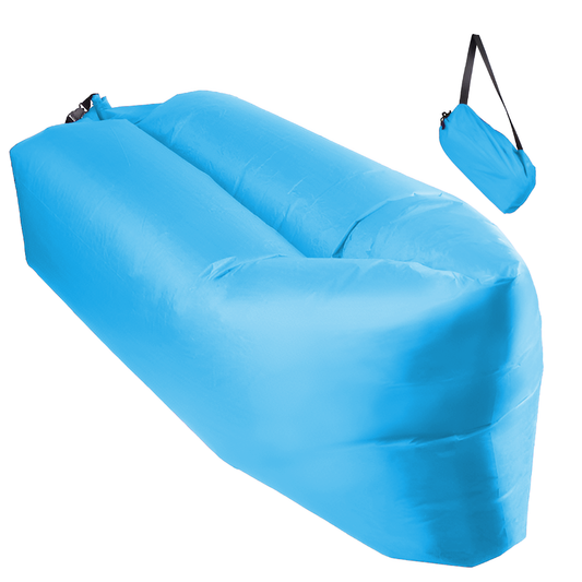Saltea Gonflabila Tip Sezlong Lazybag Lodi1231, material rezistent, umflare fara pompa, pentru plaja/picnic/camping, rucsac de depozitare, 190 x 70 cm, albastru
