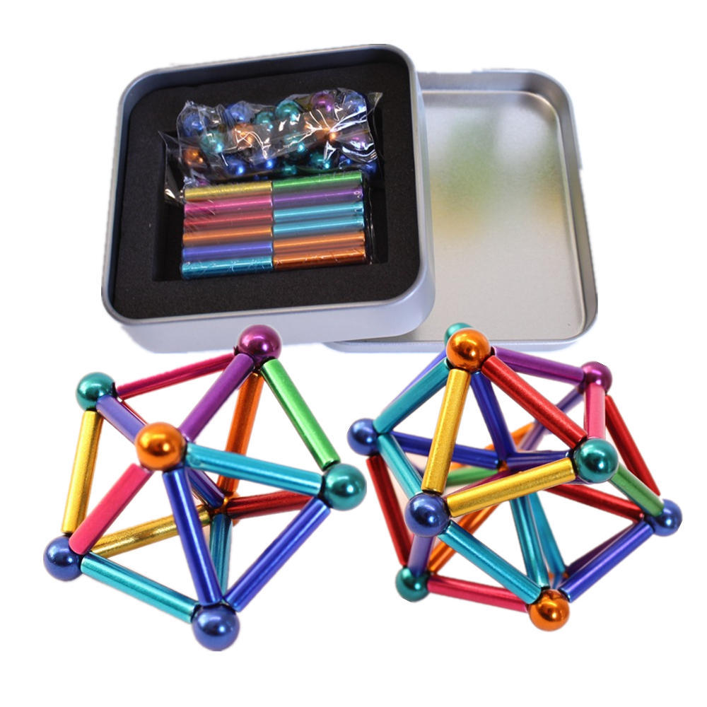 Set de Constructii Magnetic Lodi459, joc indemanare, antistres, cutie de depozitare argintie, modele 3D, multicolor