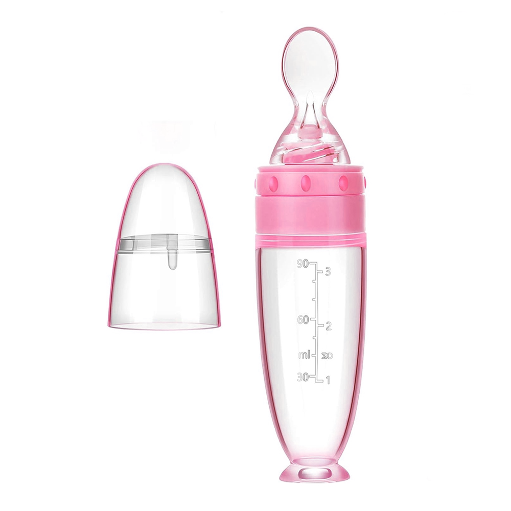 Lingurita de Silicon cu Rezervor Lodi544, polipropilena, fara BPA, termorezistenta, portabila, recipient gradat, 20.3 cm, roz