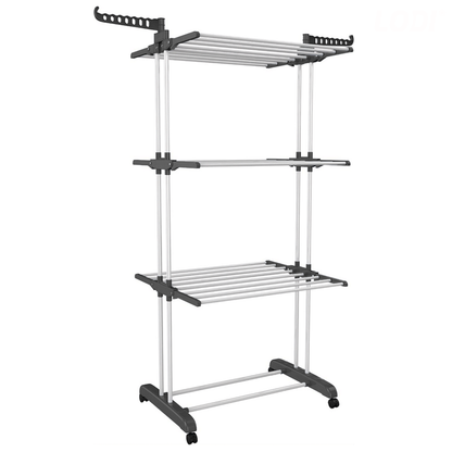 Uscator Vertical pentru Rufe si Haine Lodi1513, 3 niveluri, mobil, pliabil, pentru spatii mici, suport umerase, cadru rezistent, inaltime 175cm, negru