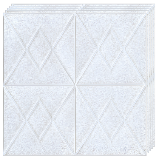 Set 10x Tapet 3D Lodi842, suprafata acoperire 4.9 mp, autoadeziv, Model Romburi, perete/tavan, waterproof, usor de montat, design modern, 70x77 cm, alb