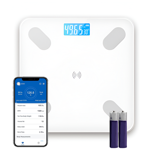 Cantar Electronic Inteligent Lodi127, pentru baie, corporal, aplicatie smart, indicator greutate/baterie/temperatura, conectare bluetooth, afisaj digital, greutate maxima suportata 180 kg, baterii incluse, alb