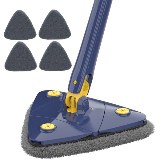 Mop cu Cap Triunghiular Lodi321, rotire 360 grade, telescopic, curatare usoara, 4 lavete incluse, 127 cm, albastru/galben