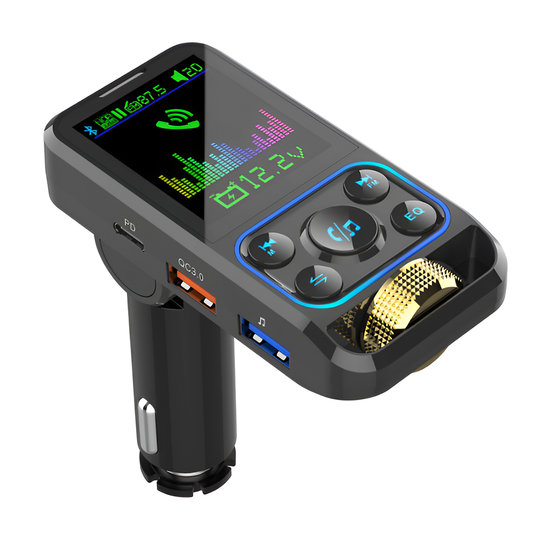 Modulator FM Auto Lodi1290, Bluetooth 5.3, functie de dubla incarcare, afisare voltaj baterie, transmitator FM, 6 butoane, 3 porturi, USB Type-C, capacitate memorie 32 GB, ecran led, negru