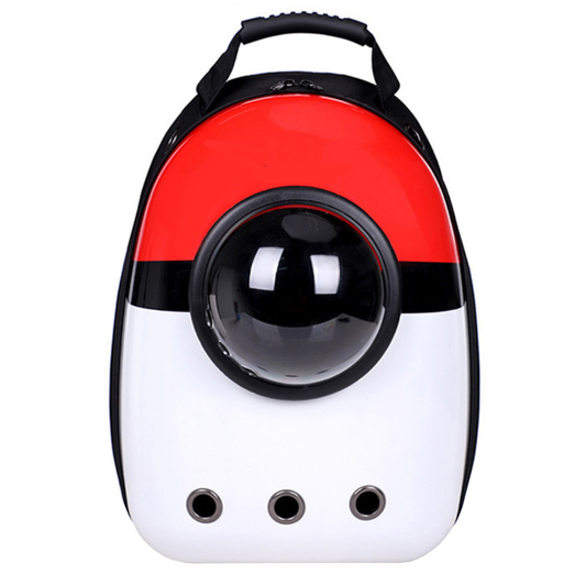 Rucsac Transport Animale Lodi46, greutate Max 7kg, hublou transparent, buzunar lateral, accesorii incluse, pentru talie mica, model Pokeball, rosu