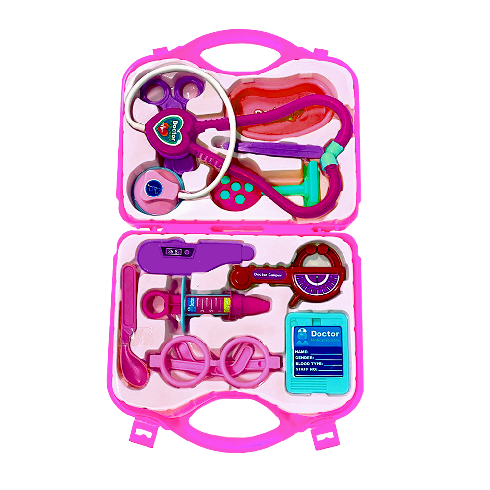 Set Trusa Medicala Asistenta Doctor Lodi478, joc de rol, 11 accesorii si cutie penntru depozitare, 37.5 x 21 cm, roz deschis