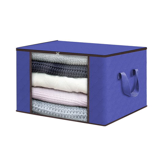 Cutie Depozitare si Organizare Mica Lodi1030, pliabila, maner ranforsat si fereastra transparenta, pentru haine/paturi/ plapumi/ perne/ lenjerii de pat/jucarii, 60 L, 46x 48x 28 cm, albastru