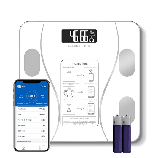 Cantar Electronic Inteligent Lodi1284, pentru baie, corporal, aplicatie smart, indicator greutate/baterie/temperatura, conectare bluetooth, afisaj digital iluminat, greutate maxima suportata 180 kg, baterii incluse,alb